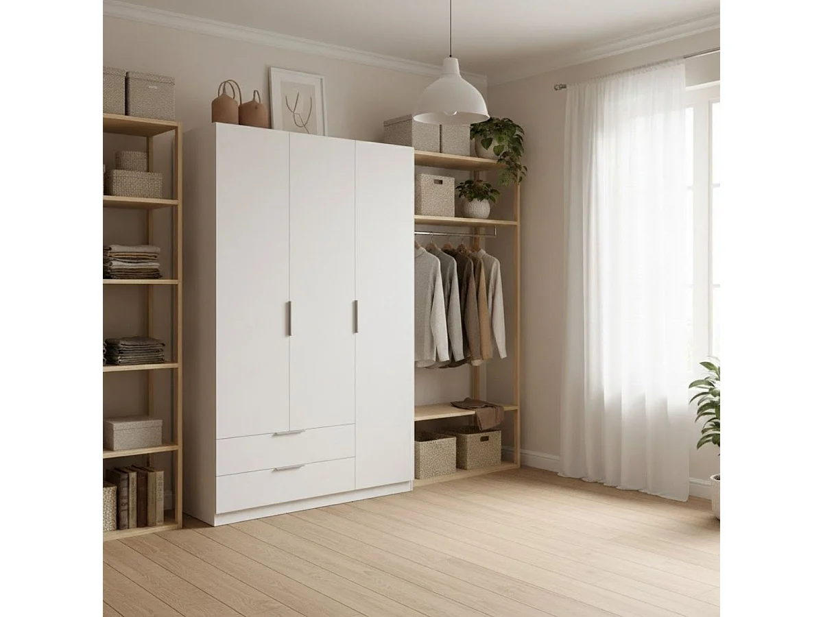 Armario Emax 3 puertas con 2 cajones blanco 203,5x136,6x51,4 cm