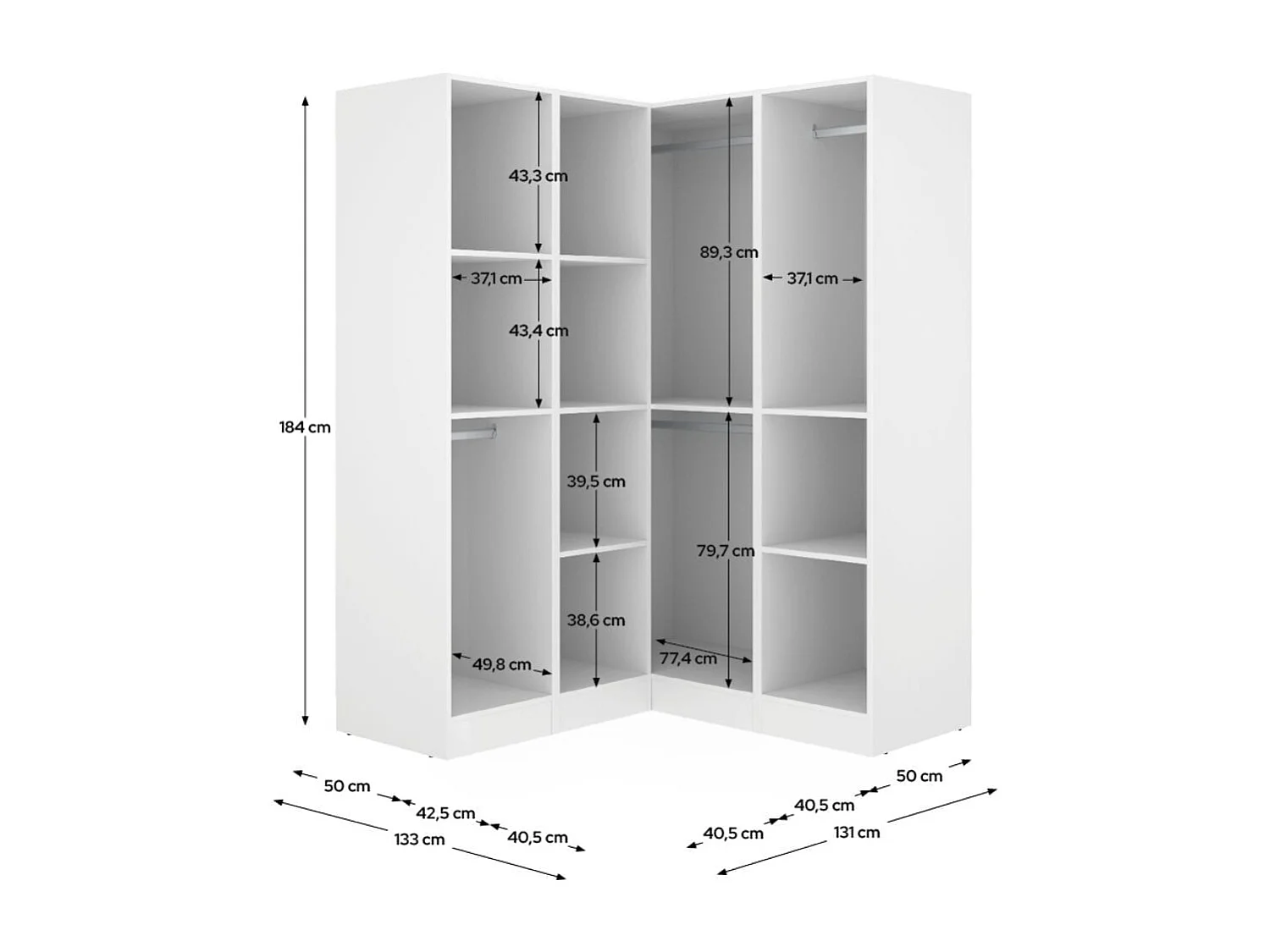 Armario esquinero Essen 4 puertas batientes blanco 184x133x131 cm