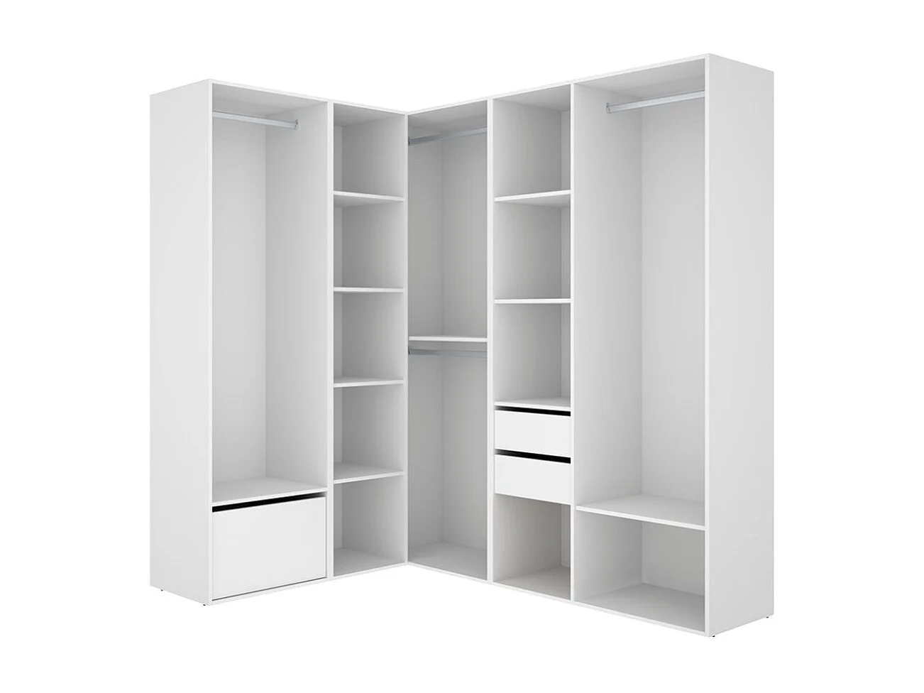 Armario vestidor Suit 4 barras con zapatero y compartimentos blanco/natural 205x182,5x144,5 cm