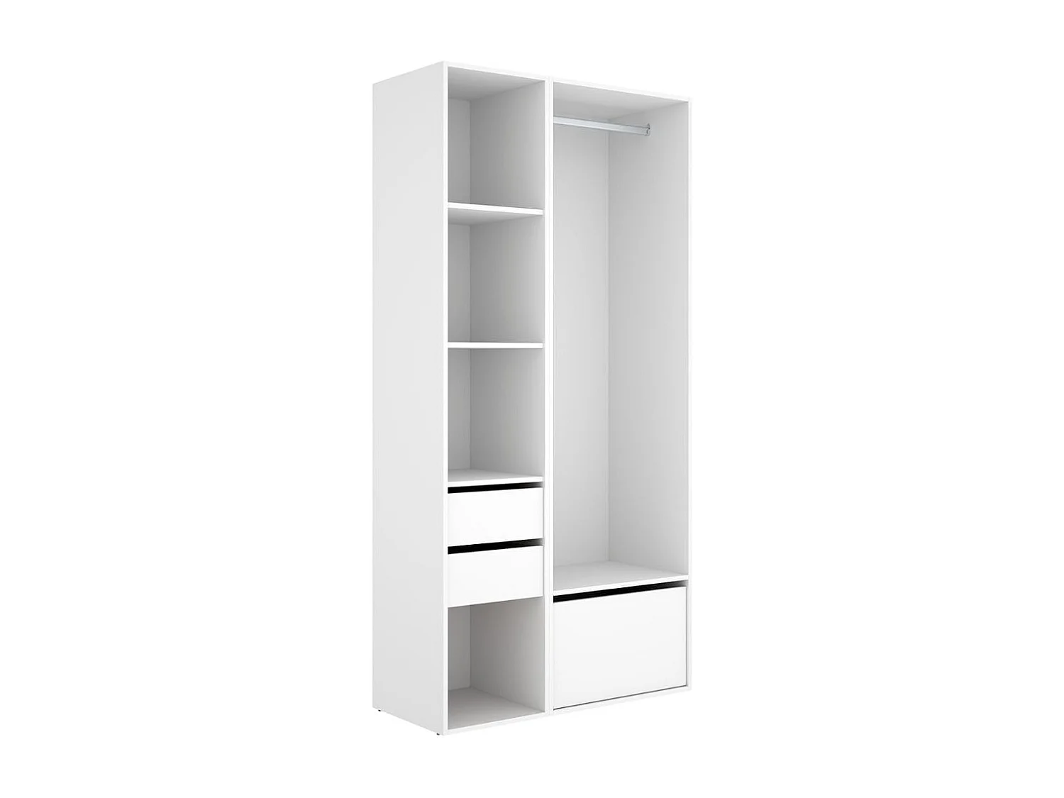 Armario vestidor Suit barra con zapatero y 4 compartimentos blanco/natural 205x99,5x45 cm