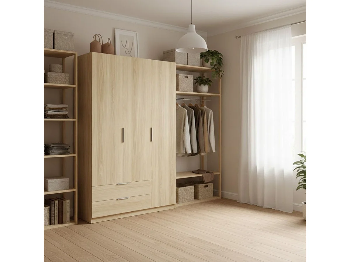 Armario Emax 3 puertas con 2 cajones natural 203,5x136,6x51,4 cm