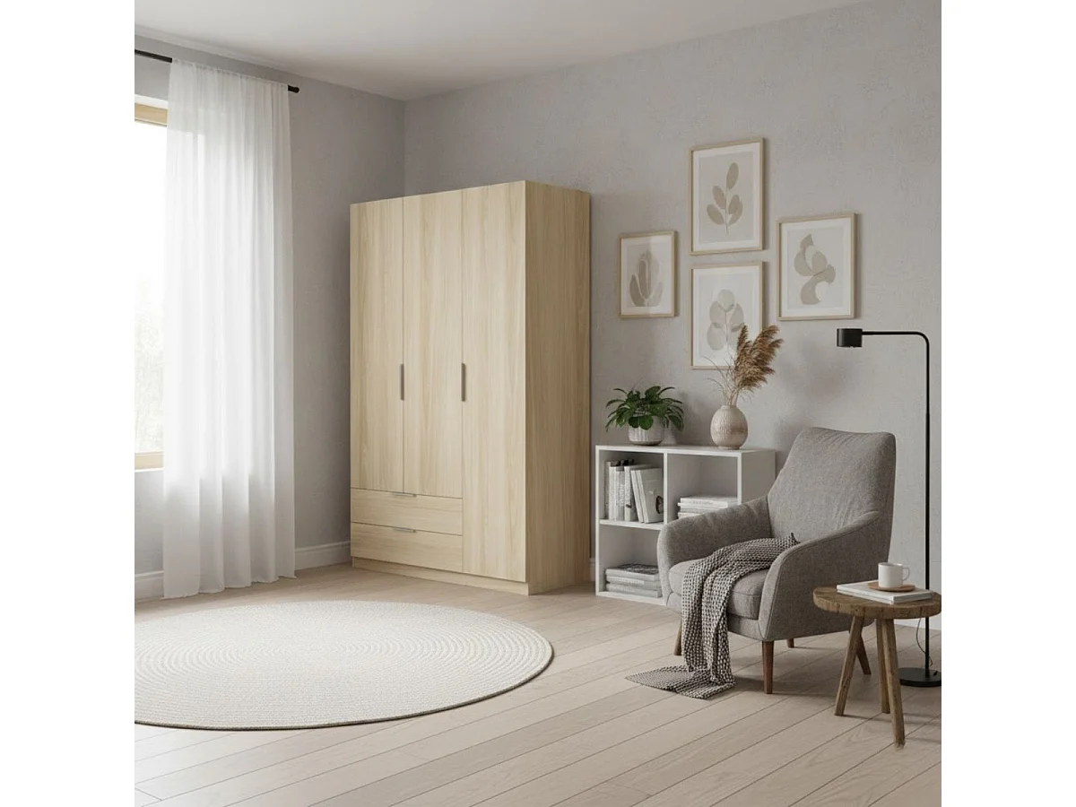Armario Emax 3 puertas con 2 cajones natural 203,5x136,6x51,4 cm