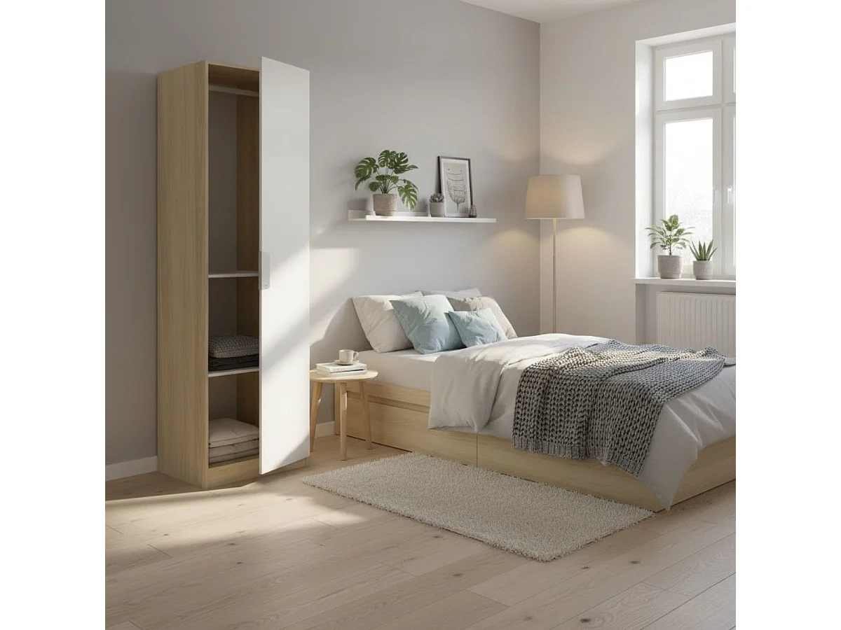 Armario Emax una puerta con barra y 2 estantes blanco/natural 203,5x45,5x51 cm