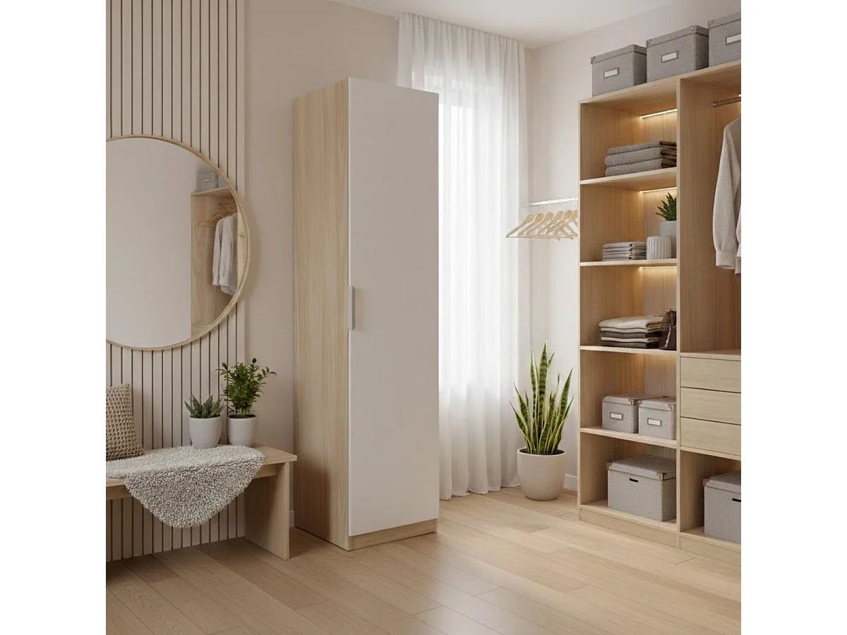 Armario Emax una puerta con barra y 2 estantes blanco/natural 203,5x45,5x51 cm