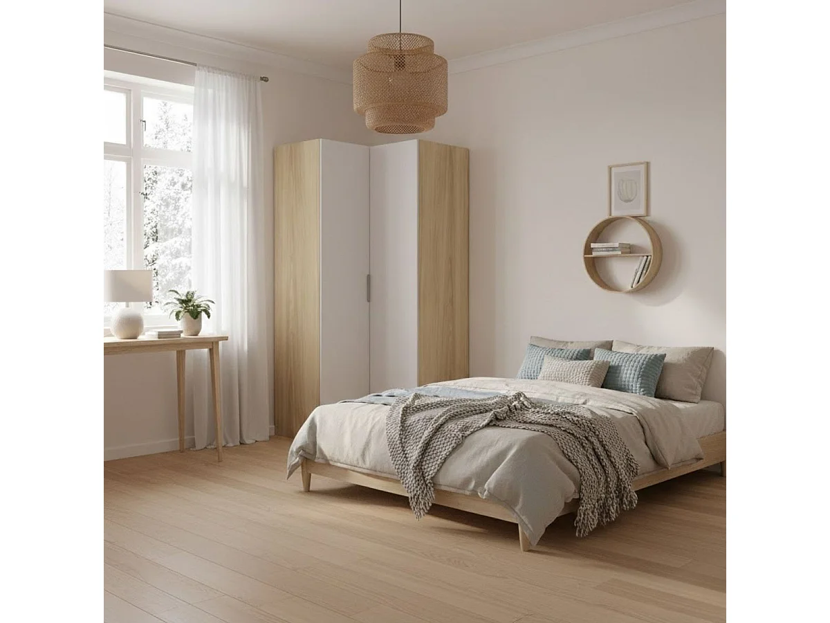 Armario esquinero Emax 2 puertas blanco/natural 203,5x95x97 cm