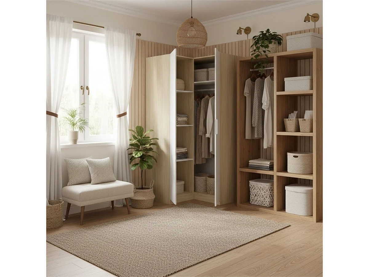 Armario esquinero Emax 2 puertas blanco/natural 203,5x95x97 cm