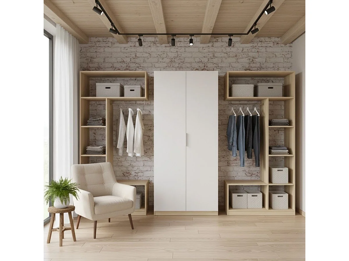 Armario Emax 2 puertas batientes con barra blanco/natural 203,5x91x51,4 cm