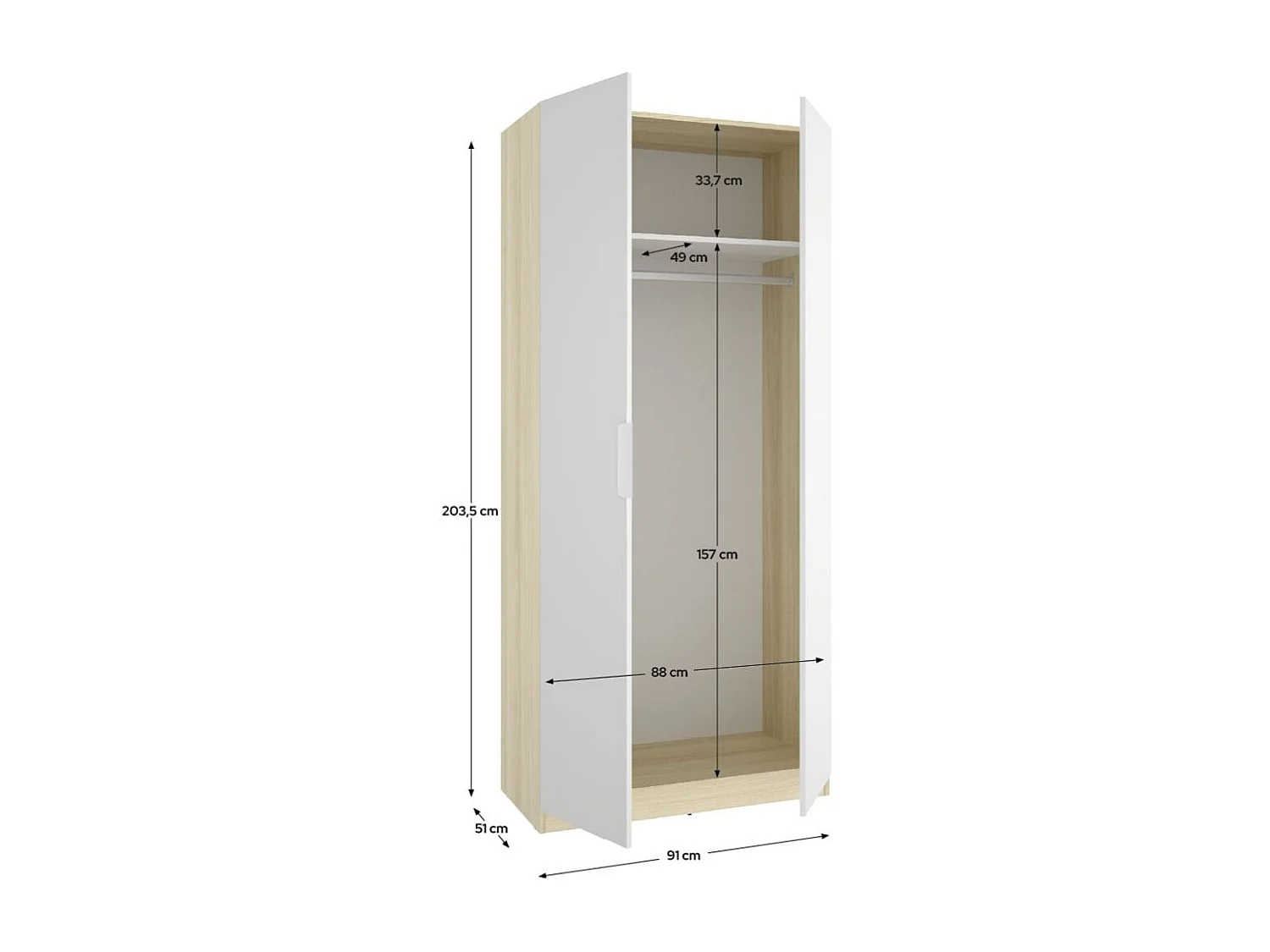 Armario Emax 2 puertas batientes con barra blanco/natural 203,5x91x51,4 cm