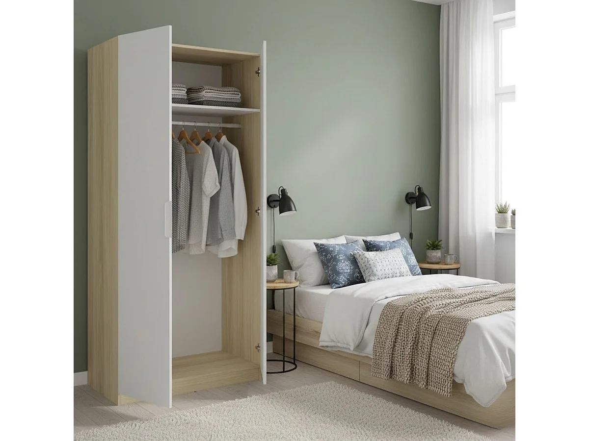 Armario Emax 2 puertas batientes con barra blanco/natural 203,5x91x51,4 cm