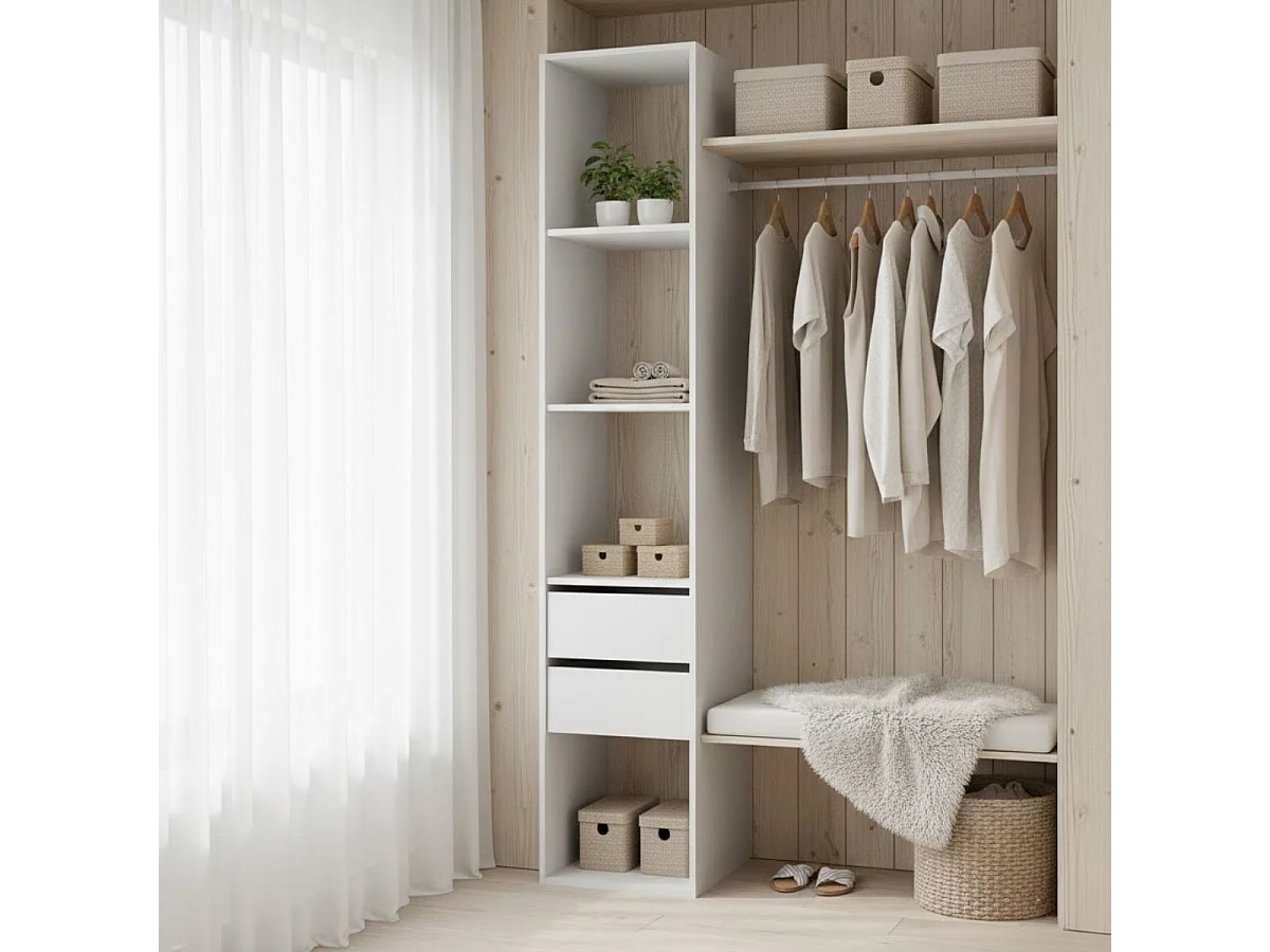 Armario vestidor Suit con trasera reversible blanco/natural 205x39,5x45 cm