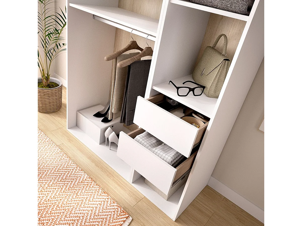 Armario vestidor Suit dos barras y 4 compartimentos blanco/natural 205x119,5x45 cm
