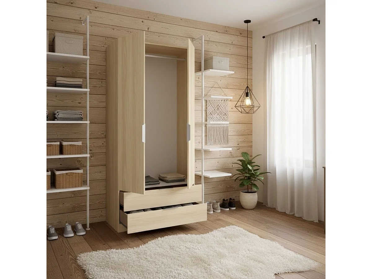 Armario Emax 2 puertas batientes y 2 cajones natural 203,5x91x51,4 cm