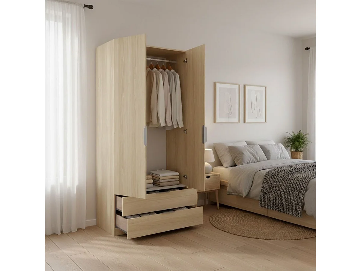 Armario Emax 2 puertas batientes y 2 cajones natural 203,5x91x51,4 cm