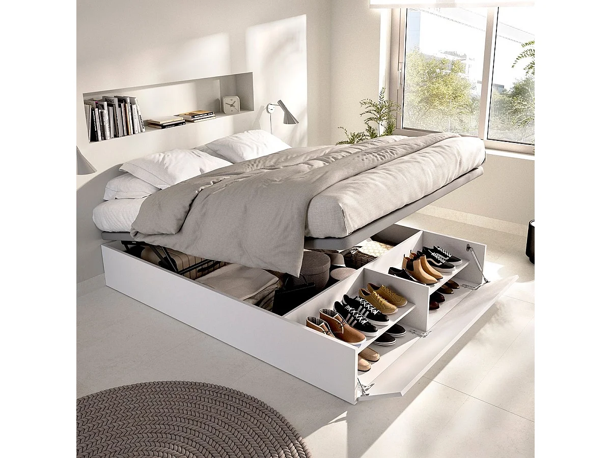 Canapé Lan diseño abatible con zapatero 12 pares blanco 32x135x190 cm