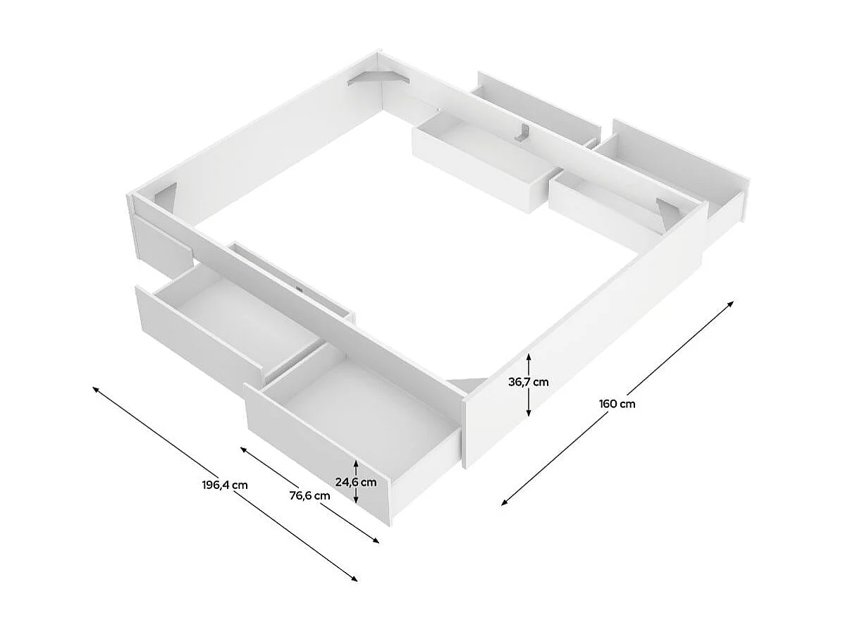 Estructura de cama Alice con 4 cajones blanco 36,7x160x196,4 cm