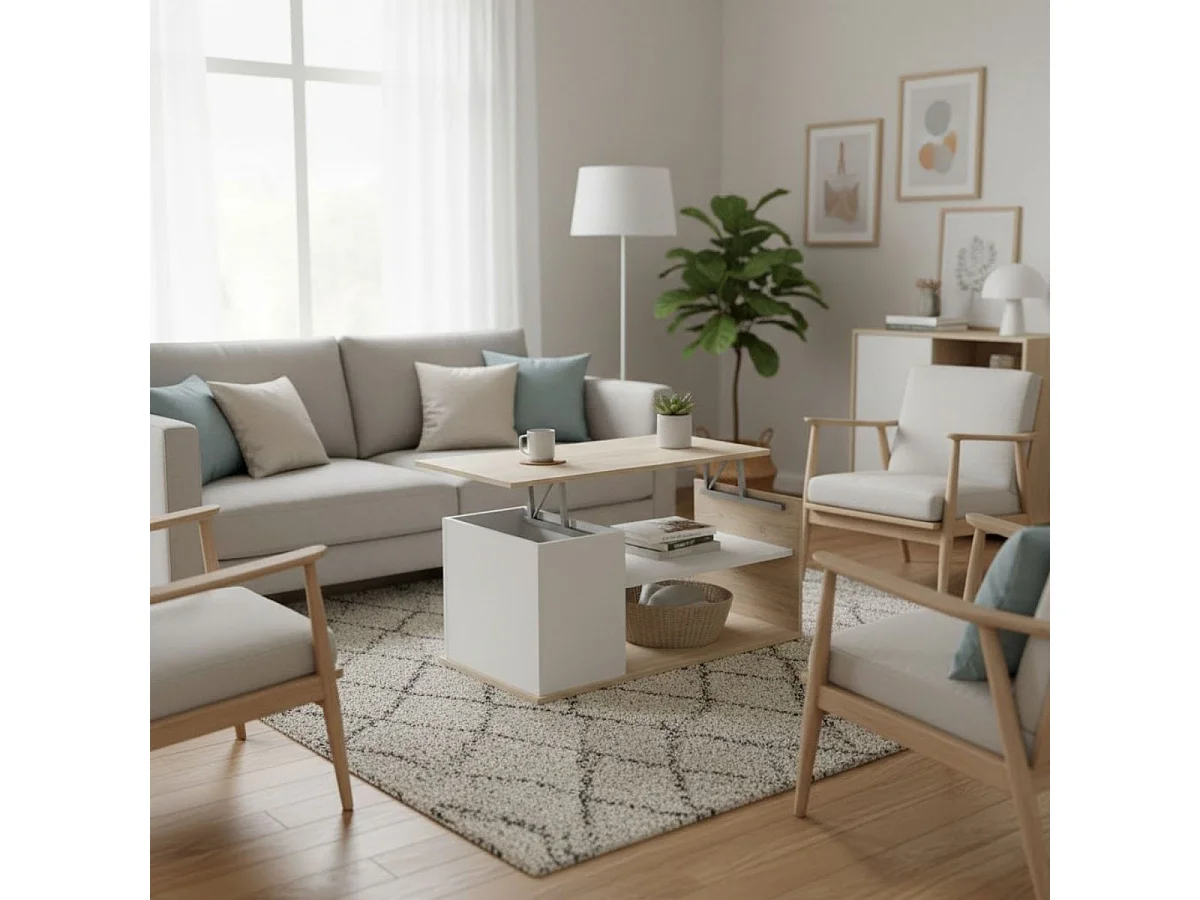 Mesa de centro Bari elevable con estante y compartimento blanco/natural 41,7x100x50 cm