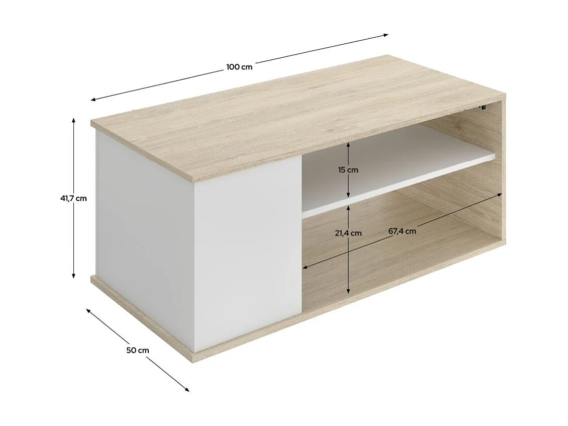 Mesa de centro Bari elevable con estante y compartimento blanco/natural 41,7x100x50 cm