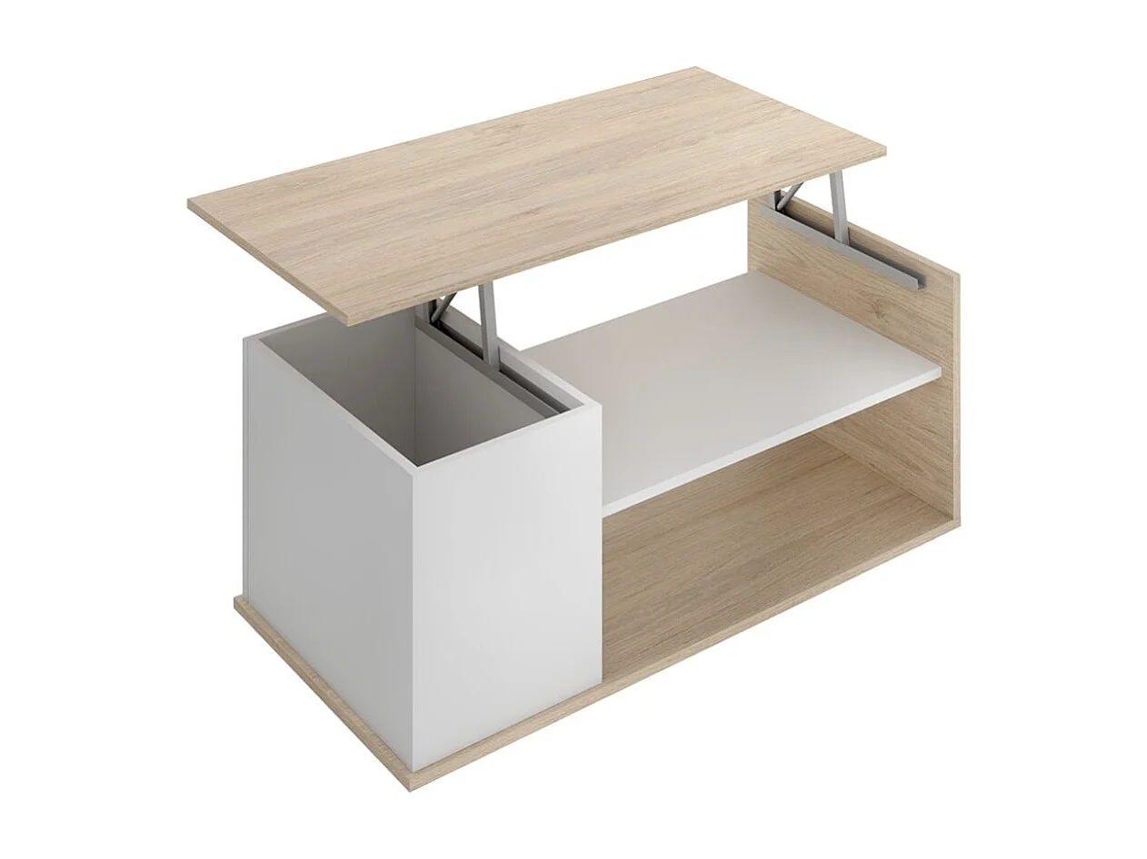 Mesa de centro Bari elevable con estante y compartimento blanco/natural 41,7x100x50 cm