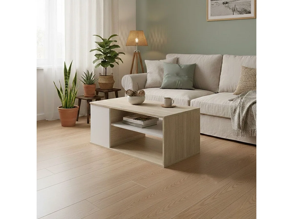 Mesa de centro Bari elevable con estante y compartimento blanco/natural 41,7x100x50 cm