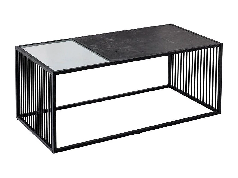 Salontafel ABITTA rechthoekig 100 cm zwart en gerookt glas – Modern met gemengd blad van MDF met marmer effect en gehard glas