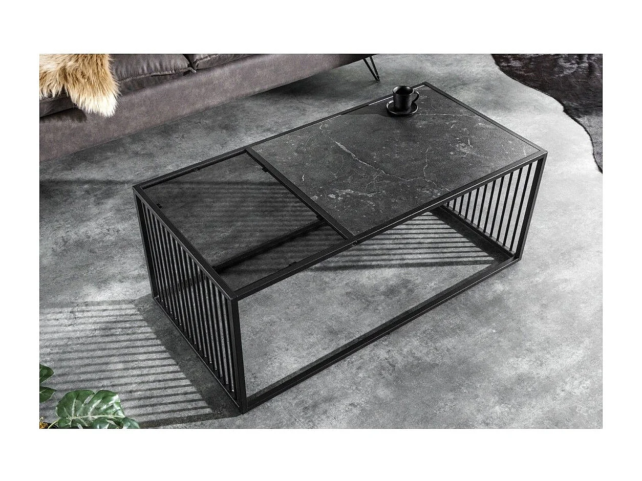 Salontafel ABITTA rechthoekig 100 cm zwart en gerookt glas – Modern met gemengd blad van MDF met marmer effect en gehard glas