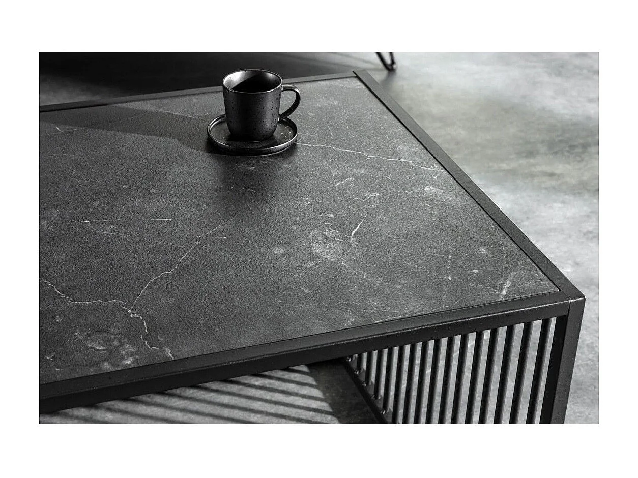 Salontafel ABITTA rechthoekig 100 cm zwart en gerookt glas – Modern met gemengd blad van MDF met marmer effect en gehard glas