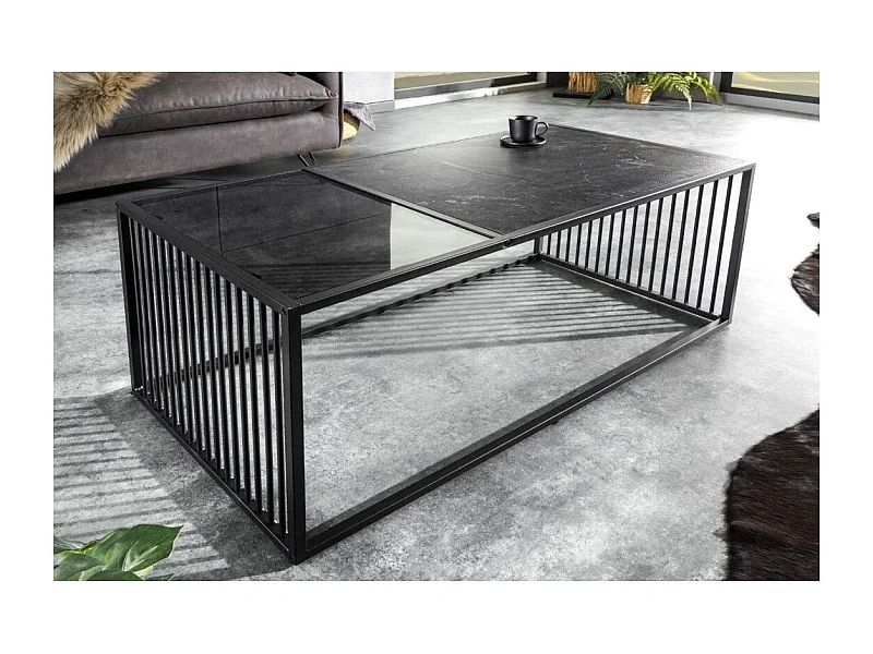 Salontafel ABITTA rechthoekig 100 cm zwart en gerookt glas – Modern met gemengd blad van MDF met marmer effect en gehard glas