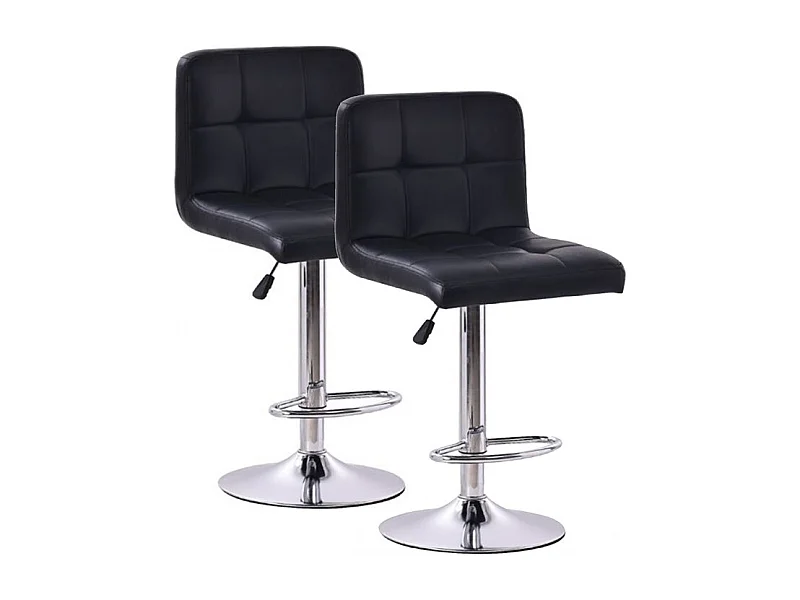 Lot de 2 Tabourets de cuisine, tabouret de bar haut en similicuir noir réglable avec repose-pieds chromé - Longueur 44 x Hauteur 93 x Largeur 44 cm