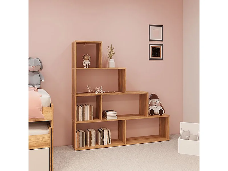 Bibliothèque Étagère type échelle avec 4 étagères coloris Chêne Mauvella - Longueur 145 x Hauteur 143 x Profondeur 28 cm