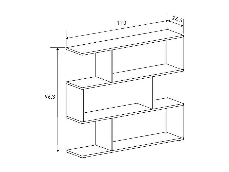 Bibliothèque Étagère asymétrique basse coloris Chêne Mauvella - Longueur 110 x Hauteur 96,3 x Profondeur 24,6 cm