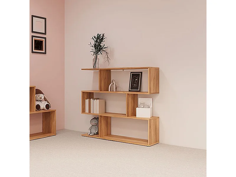 Bibliothèque Étagère asymétrique basse coloris Chêne Mauvella - Longueur 110 x Hauteur 96,3 x Profondeur 24,6 cm