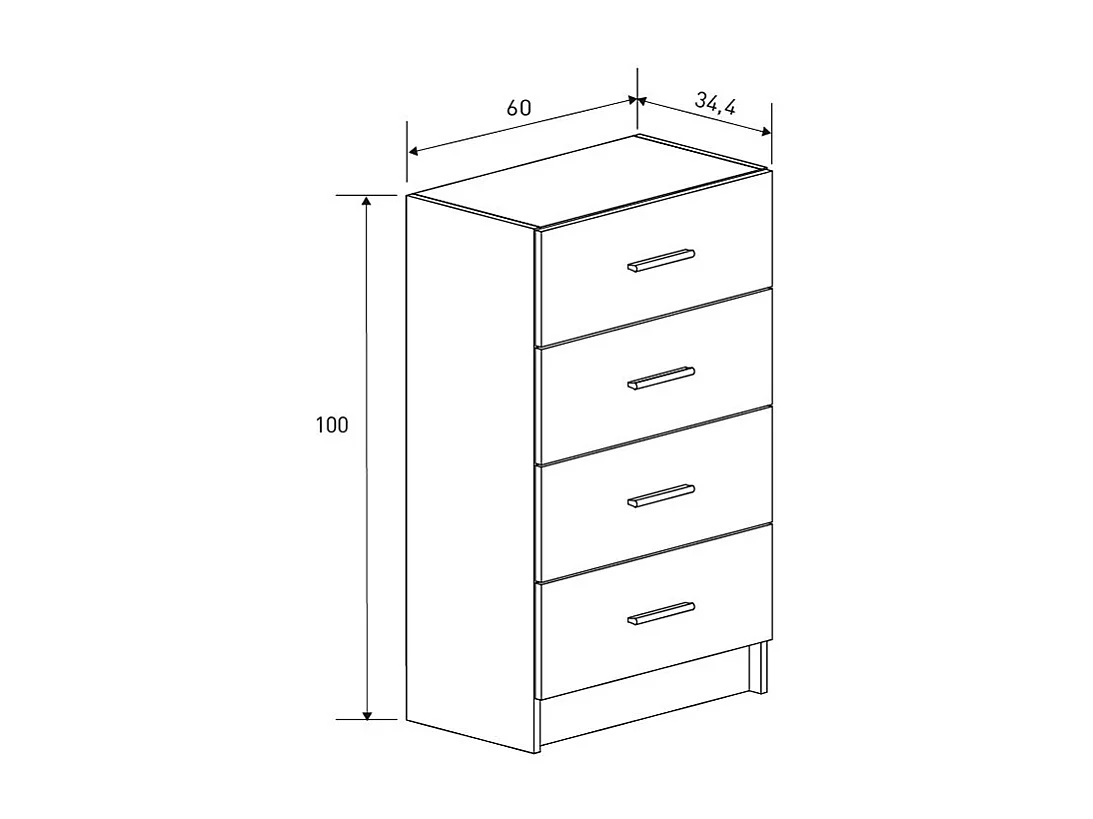 Chiffonnier commode à 4 tiroirs coloris Beige/chêne Mauvella - Longueur 60 x Hauteur 100 x Profondeur 34,5 cm