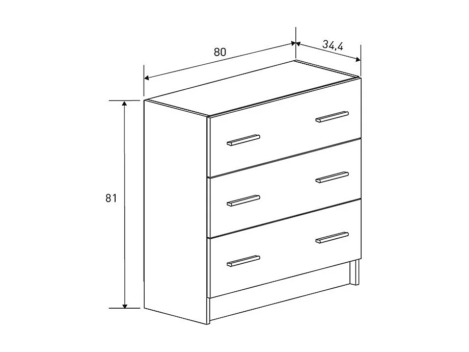 Commode à 3 tiroirs coloris Beige/chêne Mauvella - Longueur 80 x Hauteur 81 x Profondeur 34,5 cm