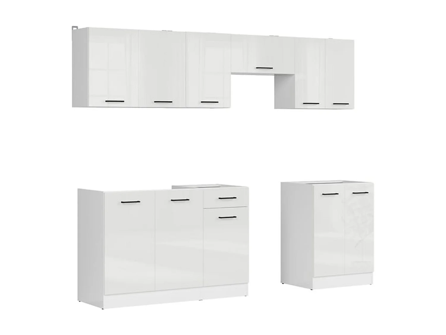 Cuisine complète 240 cm,Ensemble de meuble de cuisine finition Blanc laquée craie, sans plan de travail