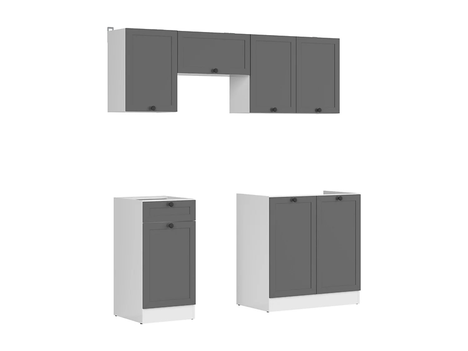 Cuisine complète 180 cm,Ensemble de meuble de cuisine coloris Gris graphite/Blanc, sans plan de travail
