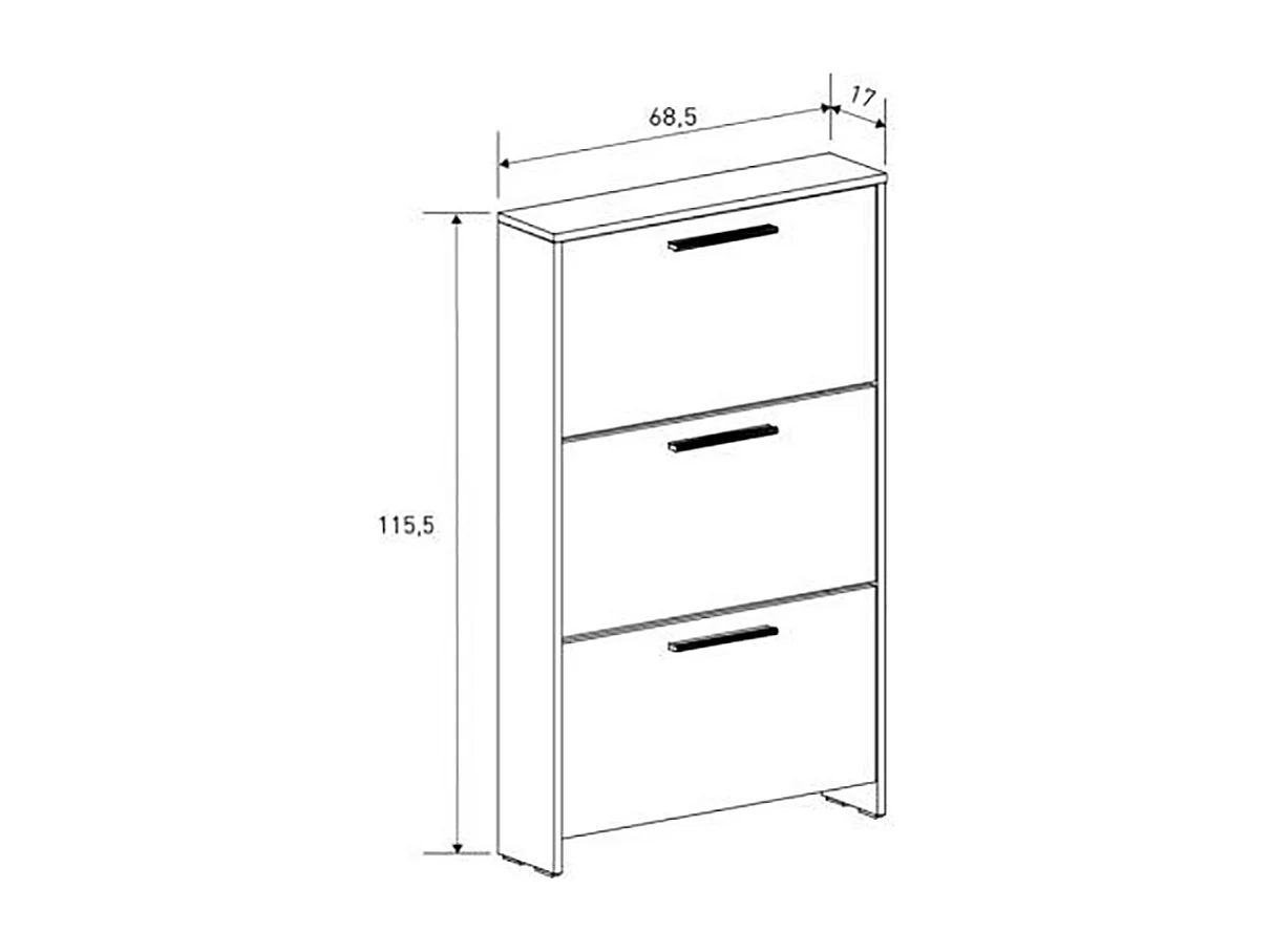 Meuble à chaussures 3 portes avec pieds, coloris Beige/chêne Mauvella - Longueur 68,5 x Hauteur 115,5 x Profondeur 17 cm