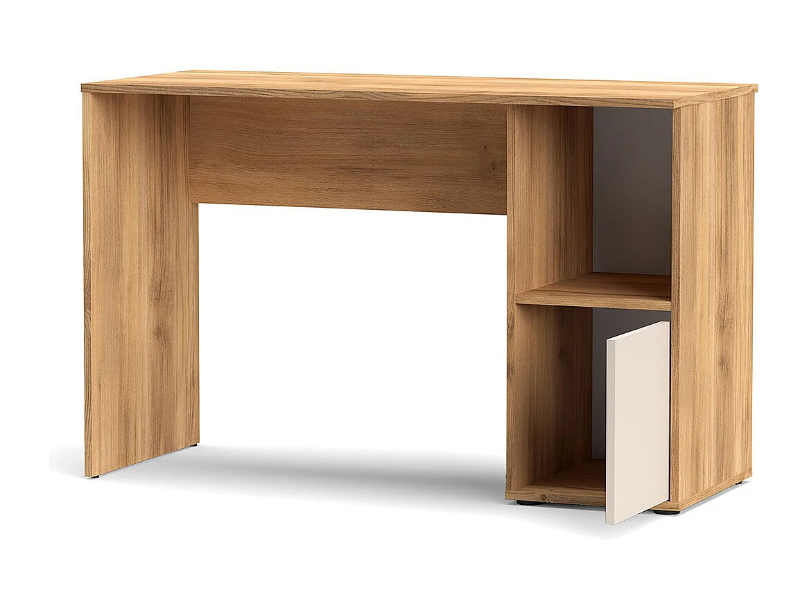 Table d'ordinateur avec 1 étagère et 1 porte coloris Beige/chêne Mauvella - Longueur 120 x Hauteur 75 x Profondeur 50 cm