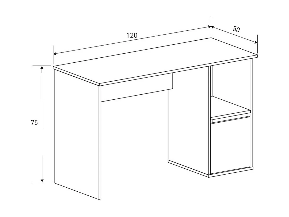 Table d'ordinateur avec 1 étagère et 1 porte coloris Beige/chêne Mauvella - Longueur 120 x Hauteur 75 x Profondeur 50 cm