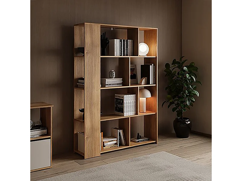 Bibliothèque Étagère décorative coloris Beige/chêne Mauvella - Longueur 129 x Hauteur 175,6 x Profondeur 32,8 cm