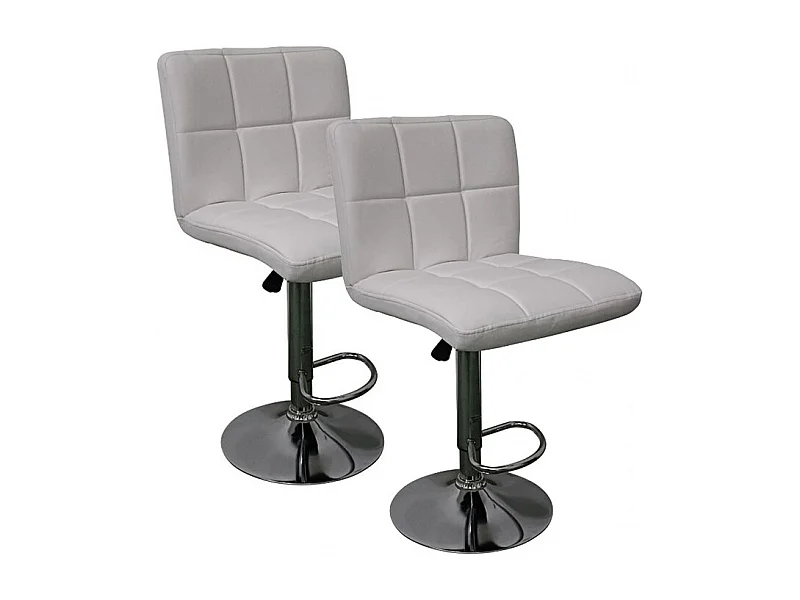 Lot de 2 Tabourets de cuisine, tabouret de bar haut en similicuir blanc réglable avec repose-pieds chromé - Longueur 44 x Hauteur 93 x Largeur 44 cm
