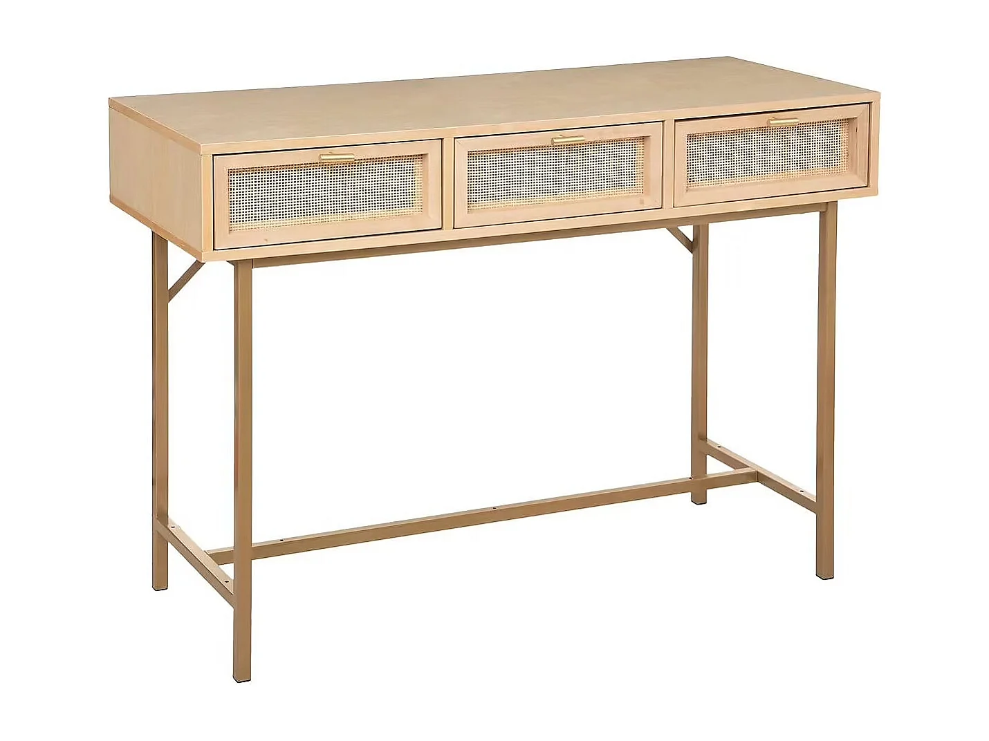 Table Console meuble d'entrée à 3 tiroirs cannage rotin - Longueur 110 x Profondeur 40 x Hauteur 80 cm