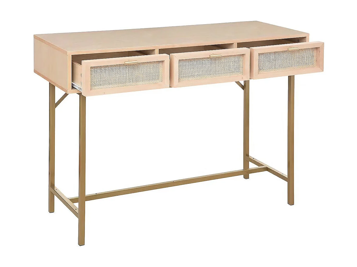 Table Console meuble d'entrée à 3 tiroirs cannage rotin - Longueur 110 x Profondeur 40 x Hauteur 80 cm