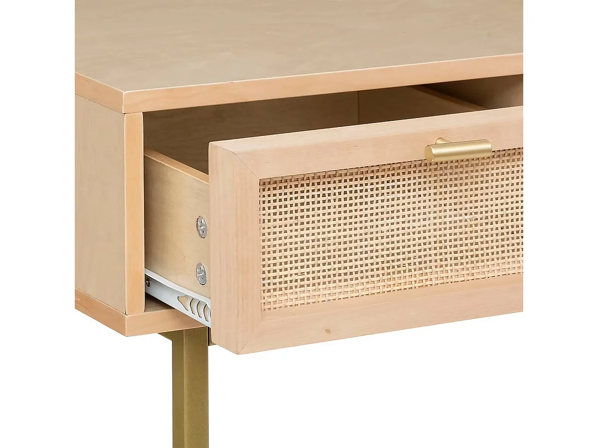 Table Console meuble d'entrée à 3 tiroirs cannage rotin - Longueur 110 x Profondeur 40 x Hauteur 80 cm