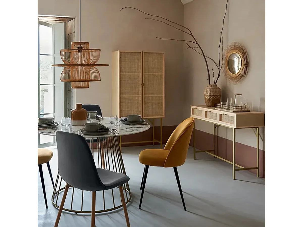 Table Console meuble d'entrée à 3 tiroirs cannage rotin - Longueur 110 x Profondeur 40 x Hauteur 80 cm