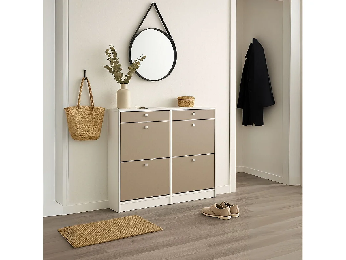 Zapatero Sirena 4 puertas con 2 cajones blanco/gris 104,3x116,8x27 cm