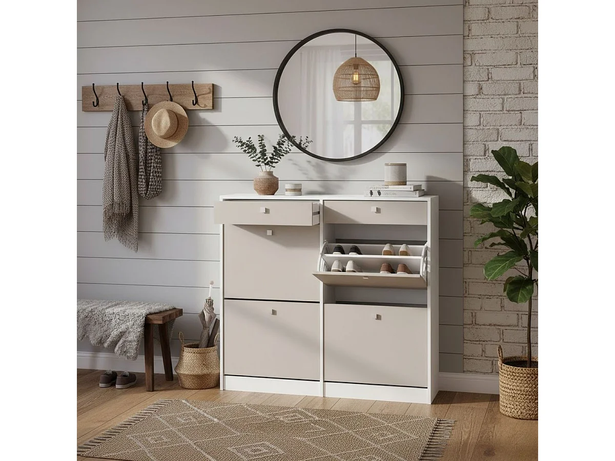 Zapatero Sirena 4 puertas con 2 cajones blanco/gris 104,3x116,8x27 cm