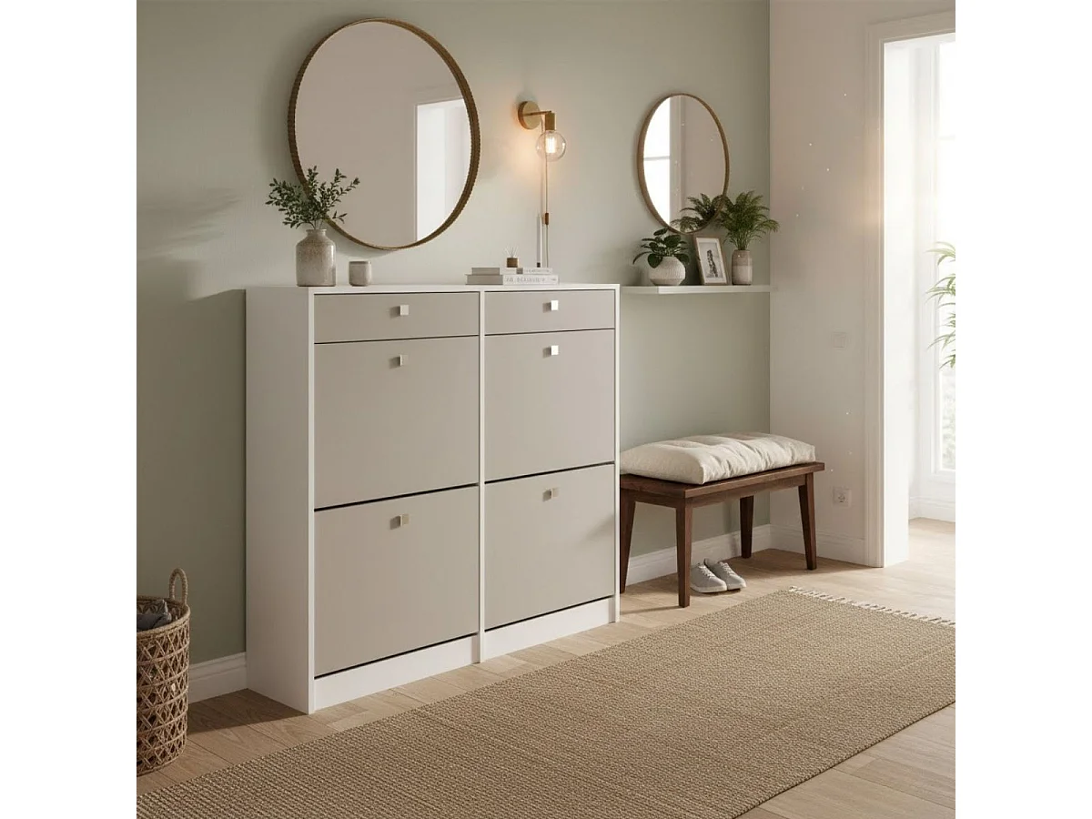 Zapatero Sirena 4 puertas con 2 cajones blanco/gris 104,3x116,8x27 cm