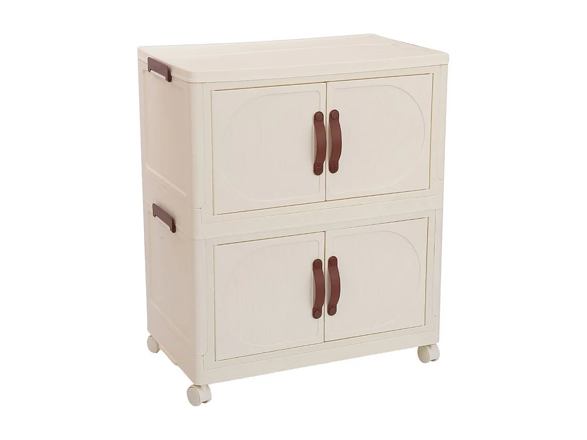 Armario organizador 2 niveles + 4 puertas y ruedas blanco/marrón 65,6x60x35 cm