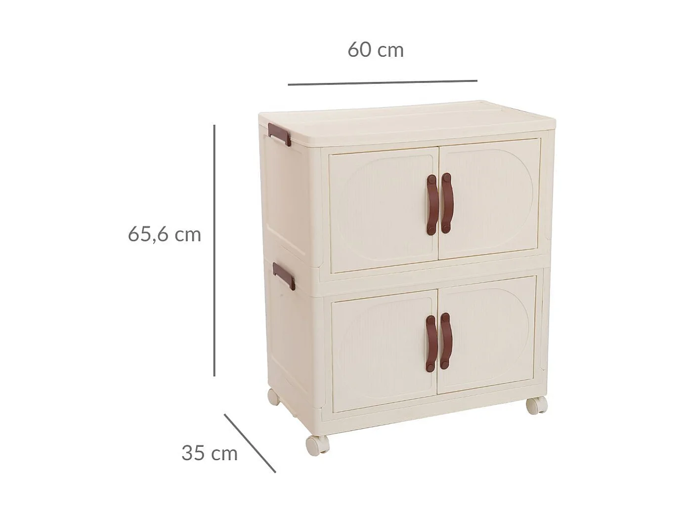 Armario organizador 2 niveles + 4 puertas y ruedas blanco/marrón 65,6x60x35 cm