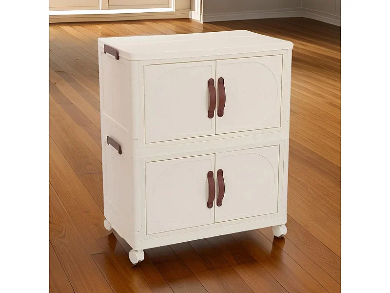 Armario organizador 2 niveles + 4 puertas y ruedas blanco/marrón 65,6x60x35 cm